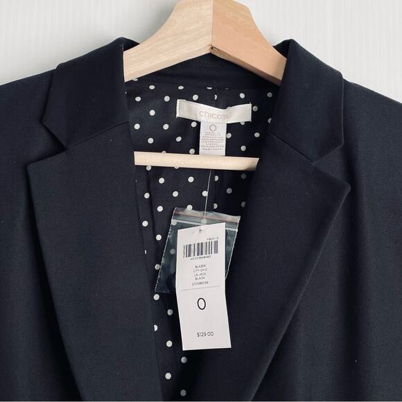 🆕 Chico’s City Chic black blazer size 0 polka dot lining NWT - Picture 5 of 10